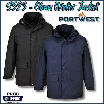 Portwest Oban Fleece Lined Winter Jacket Work Wear Warm Waterproof Coat S523 UK • £9.99