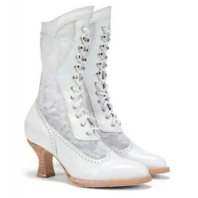 $37.86 • Buy Women Steampunk Lace Boots Lace Up High Heel Boots Victorian Cute Block Shoes