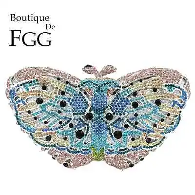 Boutique De FGG Women Butterfly Clutch Crystal Evening Bags Wedding Party Purses • $49.99