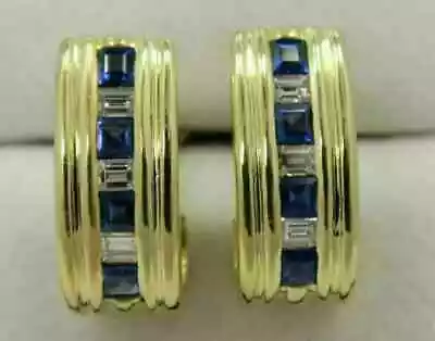 1.40Ct Princess Cut Lab Created Sapphire Earrings Hoop 14K Yellow Gold Plated • $103.99