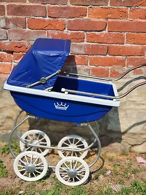 Vintage Antique Crown Baby Doll Stroller Carriage Blue Buggy • $79.99