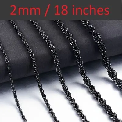 *UK* Black Stainless Steel 316L Mens Rope Twist Chain Necklace Link Chunky Boys • $6.30