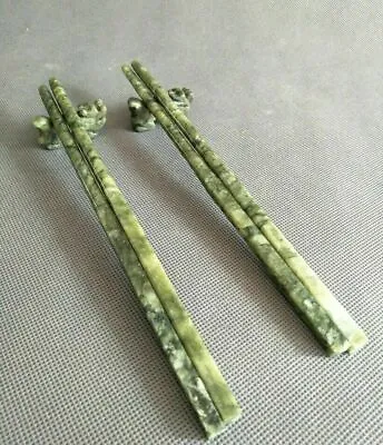 A Pair Exquisite Chinese Handmade Work Jade Chopsticks 43039 • $40.69