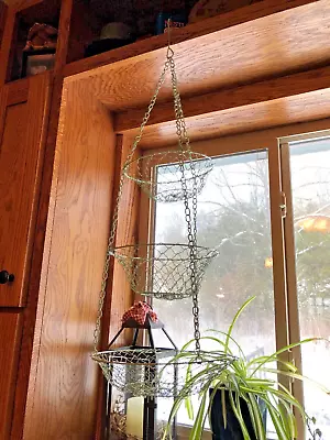 Vintage Green 3 Tier Metal Hanging Farmhouse Kitchen Produce Collapsible Basket • $32