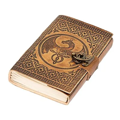 Handmade Leather 'Dragon' A5 Journal Notebook With Unlined Paper & Bookmark • £13.90