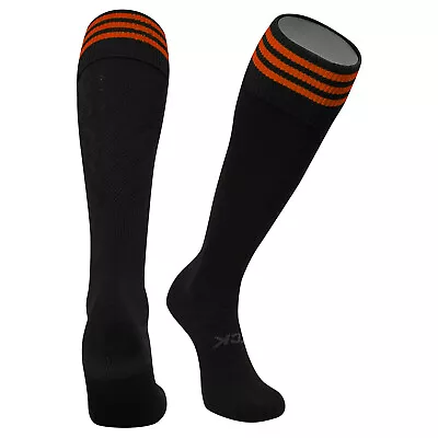 Premier 3-Stripe Soccer Turn Down Top Mesh Back Socks - Black Orange Large • $8.99