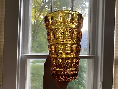 Vintage Hermanova Thousand Eyes Amber Glass Vase Peceny Sklo Union Czech • $44
