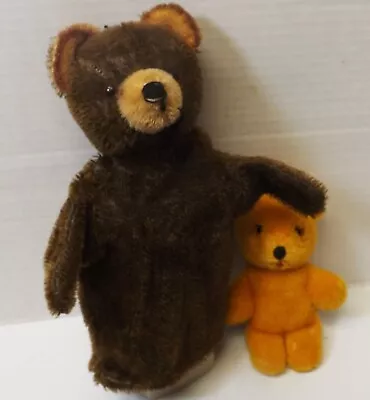 2 Mohair Teddy BEAR Hand Puppet 1950s  & Small Mohair Bear Vintage Toys • $25