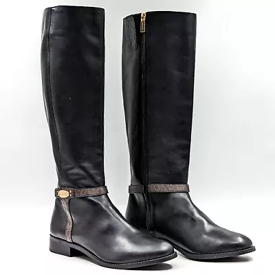 Michael Kors Women Finley MK Logo Black Leather Knee Riding Boots Size 10 • $125