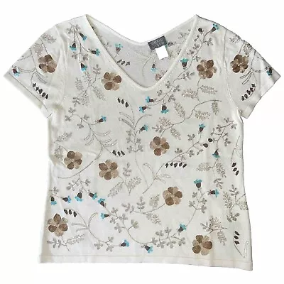 Sigrid Olsen Vintage Women’s S Top Silk Floral Rayon Embroidery Cap Sleeve Knit  • $31.33