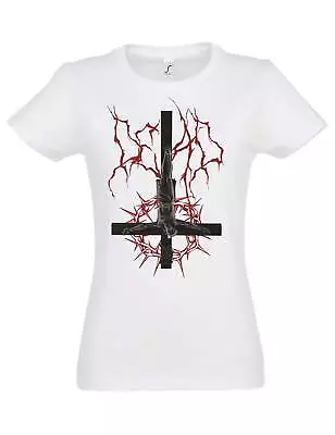 Inverted Jesus Cross Women T-Shirt Symbol Pentagram 666 Church Satan Satanism • £22.74