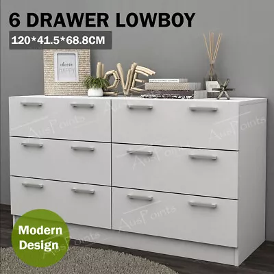 $271.99 • Buy 6 Drawers Chest Of Drawers Tallboy Dresser Table Cabinet Bedroom Storage White