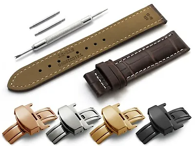 19mm For LONGINES Watch Brown Leather Strap Band Deployment Clasp Buckle + Pins  • £15.90