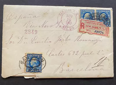 Puerto Rico 1910 Registered Cover/Letter Mason Monogram Wax Seal SJ-Barcelona • $125