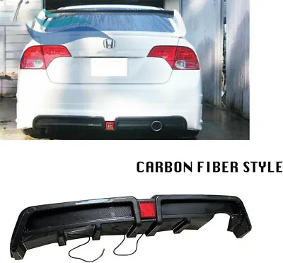 Rear Bumper Diffuser W/LED For 06-11 Honda Civic 4dr Mugen RR Carbon Fiber Style • $133.99