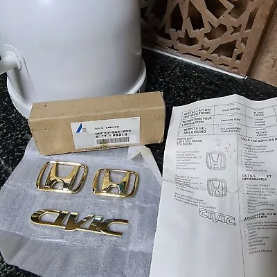 Genuine Honda Civic Factory Access Gold Emblem Set OEM Rare 1996 2000 EK EJ SiR • $180