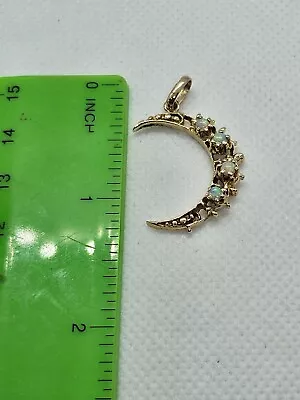 Vintage 14k Yellow Gold Opal Crescent Moon Pendant • $450