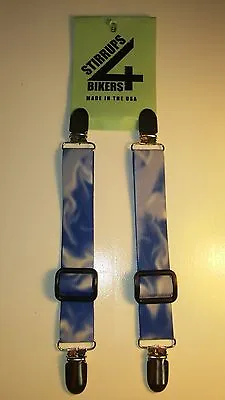 Stirrups 4 Bikers .. Motorcycle Rider Pant Clips Bungee Clamps.....blue Smoke • $19.99