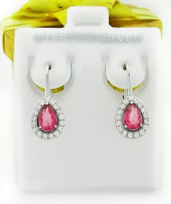 LAB CREATED PINK & WHITE SAPPHIRE DANGLING EARRINGS .925 Sterling Silver - NWT • $0.99