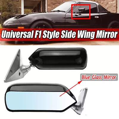 2Pcs Black Universal F1 Style Car Racing Rearview Side Wing Mirrors Blue Glass • $119.45