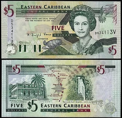 EAST CARIBBEAN STATES 5 DOLLARS (P31v) N. D. (1994) QEII SUFFIX V UNC • £25