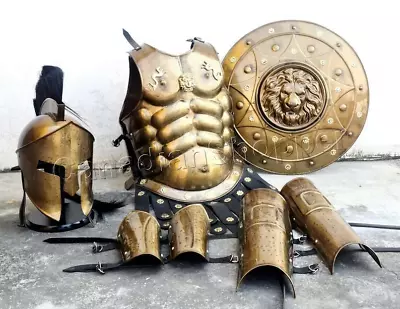 Knight Roman Spartan Suit Of Armor Muscle Set-Shield - Helmet- Arm Guard -leg Gu • $250.66