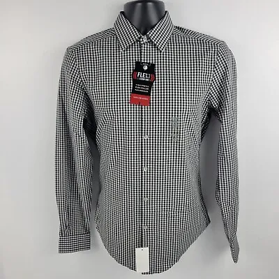 Van Heusen Dress Shirt Button Down Mens S Plaid Black NWT Slim • $13.15