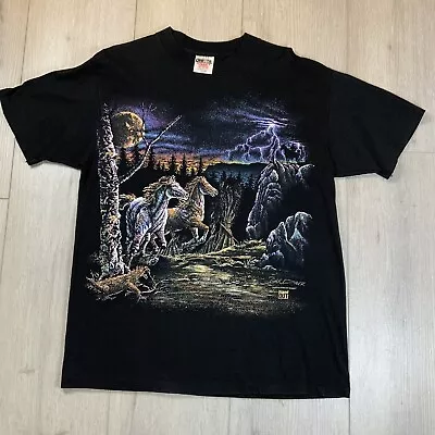 VTG 1993 Oneita Gardner Single Stitch BIG Graphic Horses Stars Lightning Men's L • $49.88