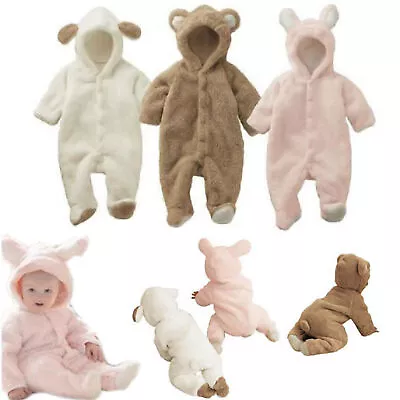 Newborn Baby Romper Hooded Teddy Bear Tutu Jumpsuit Bodysuit Comfy Outfit UK • £12.82