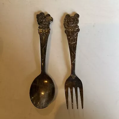 Vintage Disney Mickey And Minnie Mouse Spoon And Fork Set Korea • $19.95