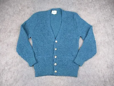 Vintage Sweater Mens Large Teal Green Cardigan Wool Color Block Royal North Mill • $31.49