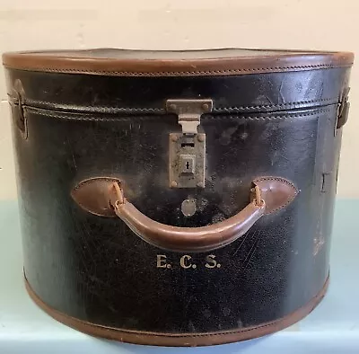 Vintage Mark Cross Leather Hat Box Luggage 18”W 12.25”H • $100