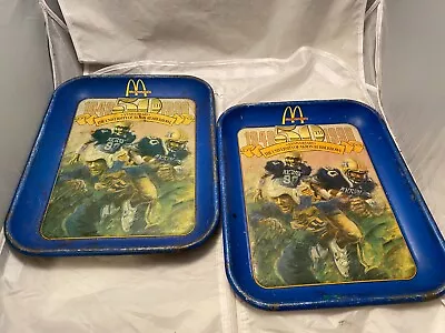 Akron University Rubberbowl 50th Anniversary Football 2 Metal Blue Trays 13 X 10 • $19.95