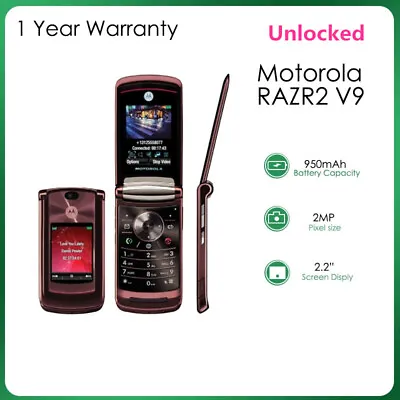 Original Motorola RAZR2 V9 3G  2.0MP 2GB WCDMA 2.2  Unlocked Flip Cellular Phone • $52.64