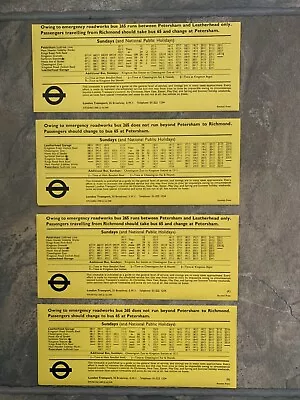 LONDON TRANSPORT Yellow Timetable Stickers Route 265 Petersham Hole Closure 1979 • £1.50