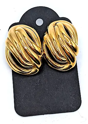 Vintage Signed GIVENCHY Couture Large Elegant Gold Plated Pierced Earrings • $56.99