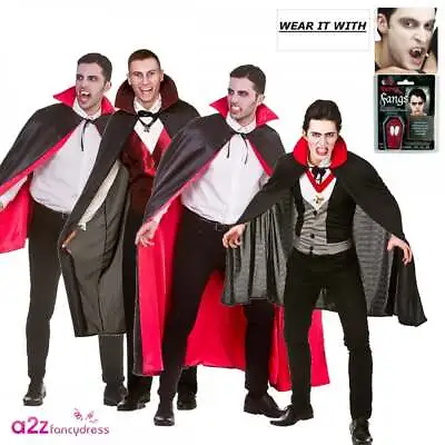 Adult Men Vampire Costumes Count Dracula Capes Fangs Blood Halloween Fancy Dress • £14.99