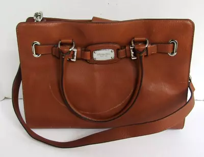 Michael Kors Hamilton Satchel Large Brown Leather Crossbody Purse Shoulder Bag • $55.24