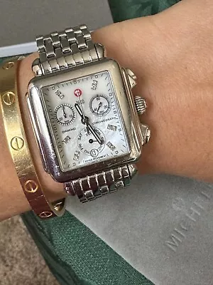 Michele Deco 12 Diamonds Women Watch Chronograph Stainless Steel Swiss Movement • $875