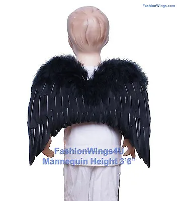 Children Toddlers Unisex Black Costume Feather Angel Wings Flying Monkey Props • $29.99