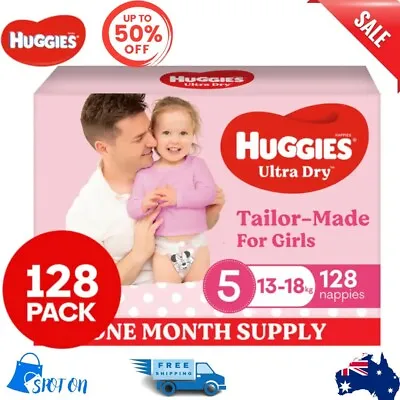 $108.99 • Buy Huggies Ultra Dry Nappies For Girls Size 5 13-18kg Nappies 128pk