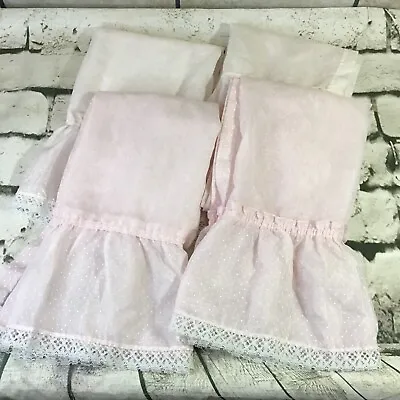 Vintage Handmade Curtains Pink Ruffled Lace Trim Nursery Polka Dots 28” 4 Panels • $27.90