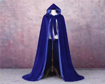 Velvet Hot Hooded Cloak Long Cape With Hood Masquerade Halloween Costume Capes • $36.18