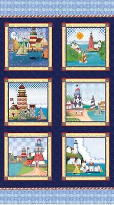 Seaside Fabric: Shorelights Box Panel By Jim Shore 100% Cotton Benartex Fabric • £10.99