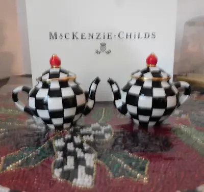 Mackenzie-childs Ceramic Courtly Check Teapot Salt& Pepper Setnew In Gift Box • $65