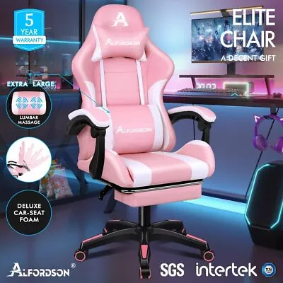 ALFORDSON Gaming Office Chair Racing Executive Footrest Computer Seat PU Leather • $139.95