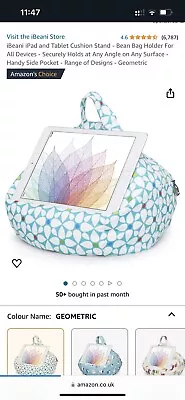 IBeani Universal Tablet Bean Bag Cushion Stand Turquoise Geometric • £9.95