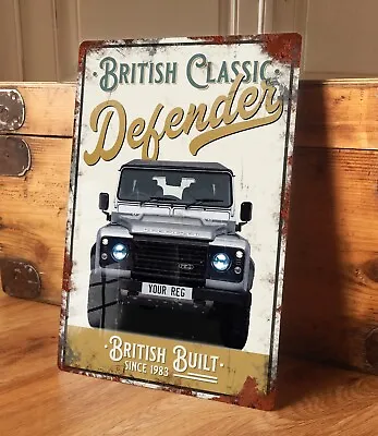 Personalised Land Rover Defender Metal Garage Sign Vintage Classic Car 200x305mm • £13.99