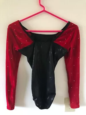 $39.99 • Buy GK ELITE Gymnastics Leotard DREAMLIGHT Sequin Bling Red Velour Shimmer Black AXS