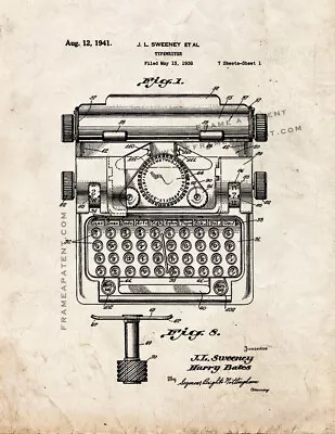 Typewriter Patent Print Old Look • $32.95